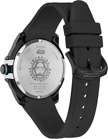 Citizen Men's Eco-Drive Star Wars Imperial Storm Trooper Black Ion Plated Stainless Steel Case Watch, Perforated Black Silicone Strap, Black Dial, 3 Hand (Model: AW1659-00W)