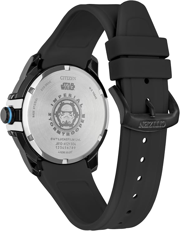Citizen Men's Eco-Drive Star Wars Imperial Storm Trooper Black Ion Plated Stainless Steel Case Watch, Perforated Black Silicone Strap, Black Dial, 3 Hand (Model: AW1659-00W)