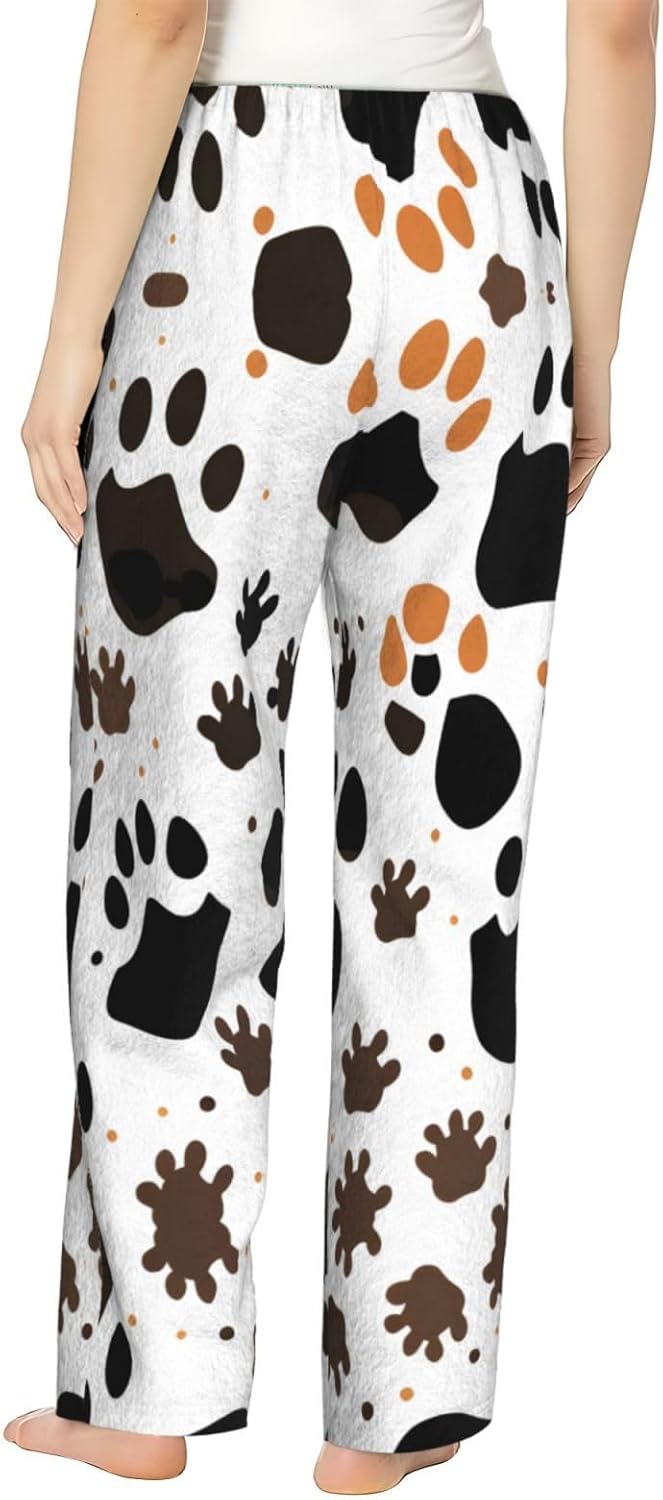 Animal Paw Prints Print Cozy Christmas Pajama Pants,Flannel Pajama Bottoms,Cater To Various Body Types