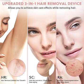 AOOWU IPL Hair Removal Device, 3-in-1 HR/SC/RA Laser Hair Removal Device with 9 Energy Levels, 2 Modes, IPL Laser Hair Removal for Women Body Facial Bikini Arm Leg, Home Use, Long Lasting & Painless