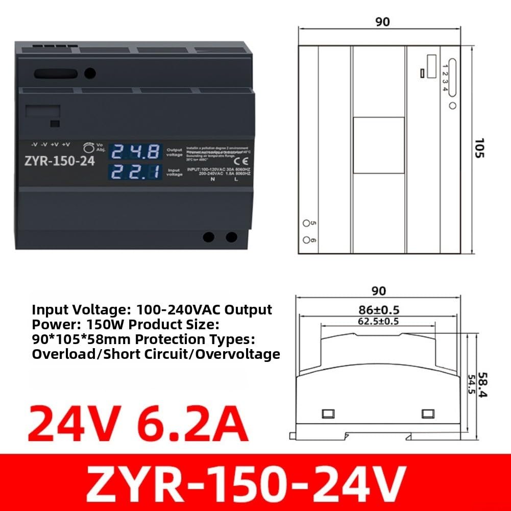 Alimentatore di rete a commutazione 150 W 12/24 V display digitale DIN (24