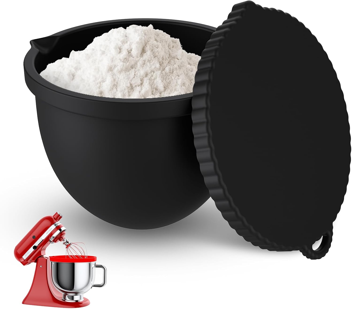Silicone Bowl Liners for Kitchen Aid, Silicone Liners for Kitchen Tilt-Head 5 Qt Mixers, 1 Liners with Lids, Mixer Attachments and Accessories (Black)