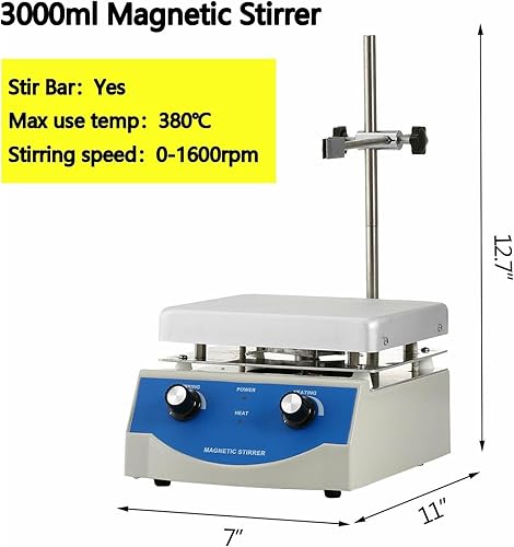 Miniatura 2 de Agitador magnético eléctrico mezclador de placa caliente con barra de agitación laboratorio químico bioloicgal médico (101.4 fl oz 0-1600 rpm)