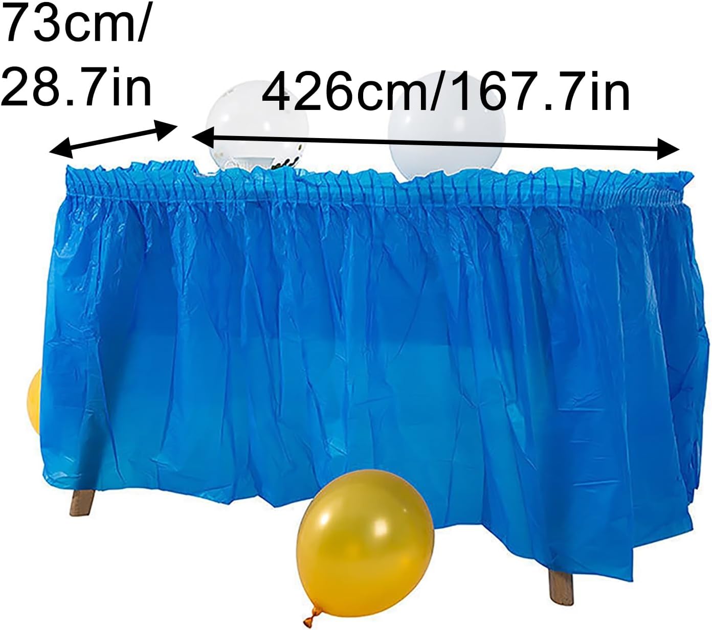 Disposable PEVA Table Skirt, Rainproof and Oil-Resistant, Self-Adhesive Design Desk Skirts, Quick Setup for Party, Banquet and Outdoor Events(Blue)