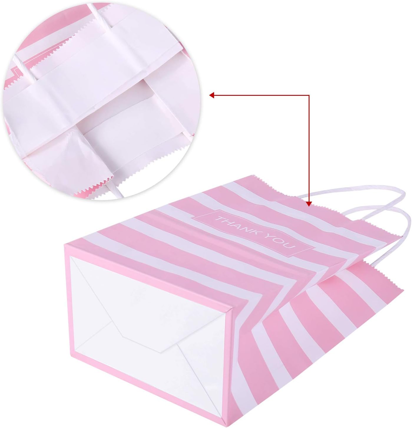 50Pcs Thank You Small Paper Gift Bags Bulk, 5.25" x 3.75" x 8" Kraft Paper Bag for Party Favors,Valentine's Day, Birthday, Wedding, Thanksgiving,Goodie, Retail, Jewelry - Pink - Image 5