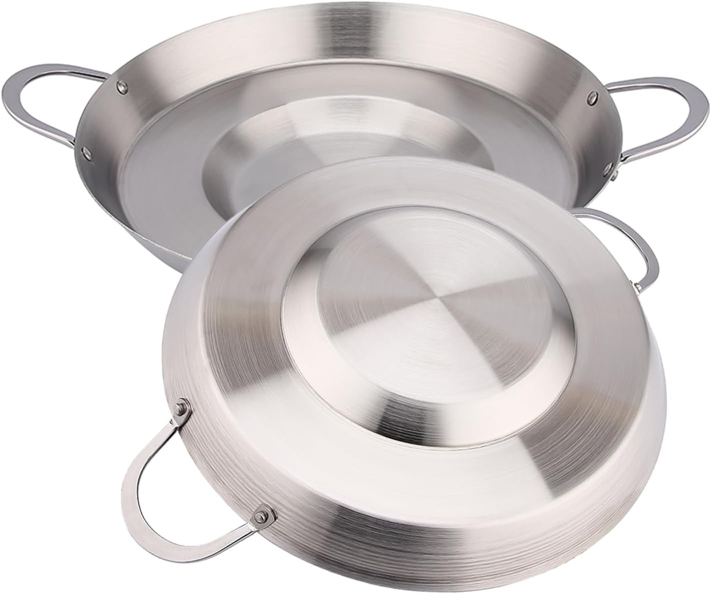 Stainless Steel Heavy Duty Concave Stir Fry Griddle 38/40/45cm Multi Wok Frying Bowl Flat Frying Pan Non-Stick Skillet Tacos Tortillas Maker, Dishwasher Safe, Induction Compatible (38cm)