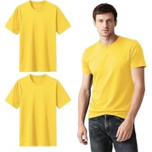 ORJ 2 Pack Yellow t Shirts Crew Neck Short Sleeve Men's Undershirt Plain Polyester tee Bulk Stretch Soft Tees