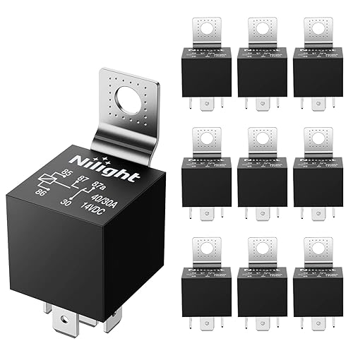 Nilight Paquete de 10 relés eléctricos SPDT de 5 pines de 12 V, 30/40 amperios, relé de interruptor de 5 pines para automóvil, camión, barco marino