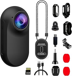 Mini Body Cam Wearable Body Worn Action Camera, Thumb Size Helmet Camera Comes with Various Portable Stands Suitable for Recording Work and Life, As a Creative Gift for Him or Her（Black,16G）
