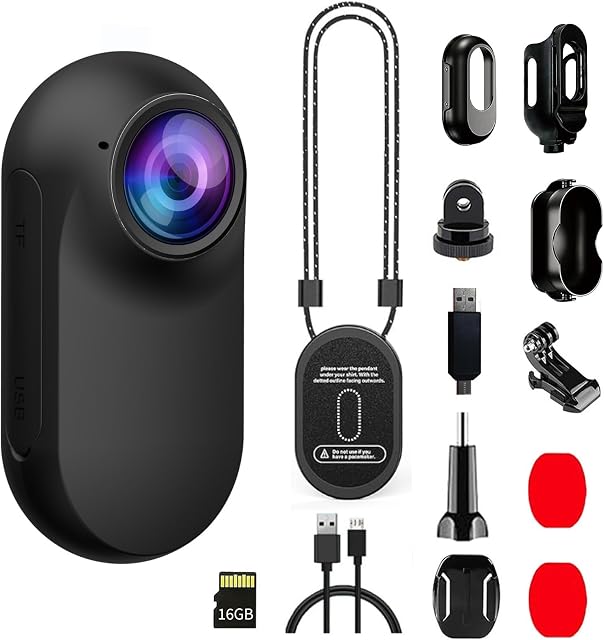 Mini Body Cam Wearable Body Worn Action Camera, Thumb Size Helmet Camera Comes with Various Portable Stands Suitable for Recording Work and Life, As a Creative Gift for Him or Her(Black,16G)