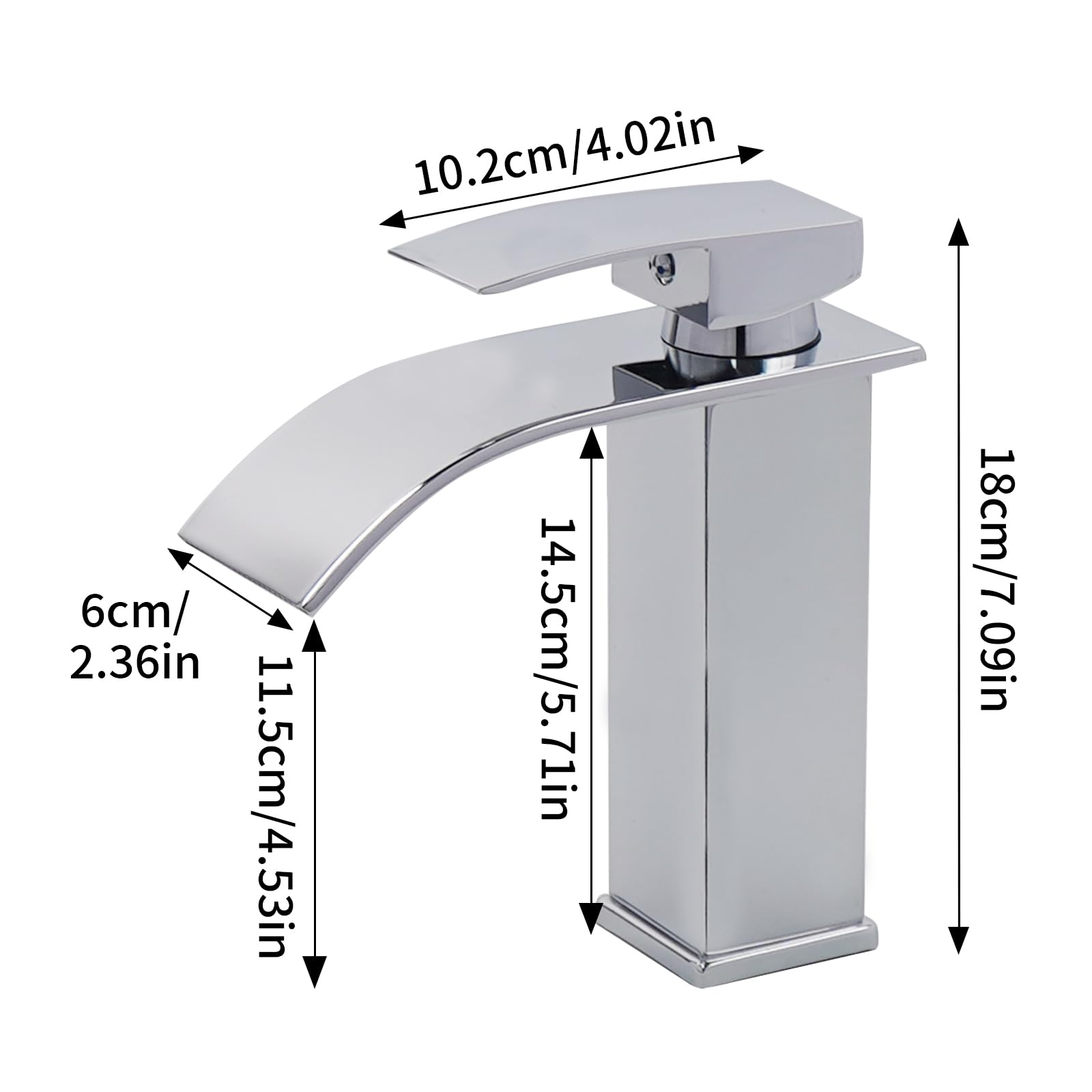 Grifo Lavabo Cascada Acero Inoxidable Grifo Monomando Lavabo de Agua Caliente y Fría Grifos para Lavabos de Baño con Cartuchos Cerámicos Grifería de Bajo Consumo Cromado Plata