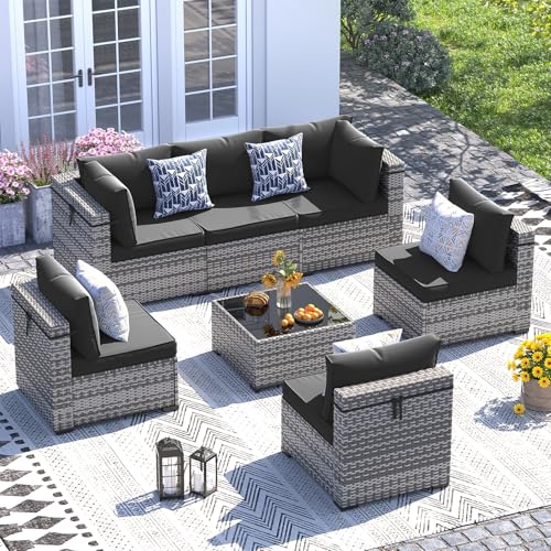 UDPATIO Patio Furniture Set, 7 Piece Outdoor Sectional Sofa,Modular Wicker