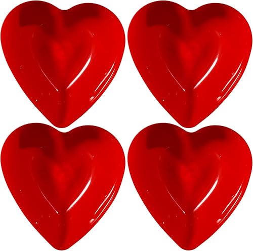 LLE - Tazón profundo de plástico rojo con forma de corazón para el hogar cocina fiesta para servir dulces papas fritas postre plato de fruta