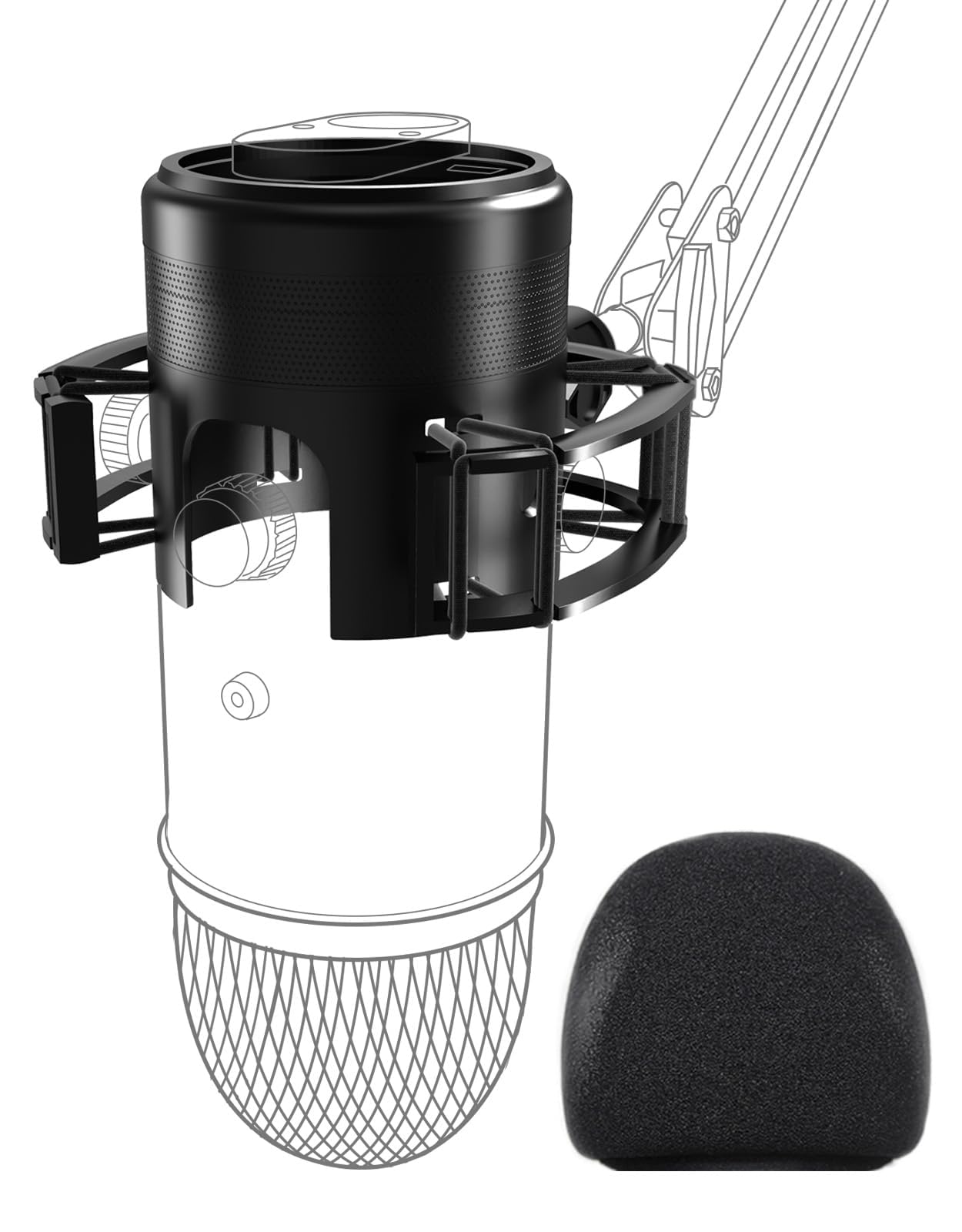 Soporte de choque para Yeti azul con filtro pop, suspensión antivibración, soporte elástico para micrófonos con adaptador de tornillo compatible con micrófono Yeti