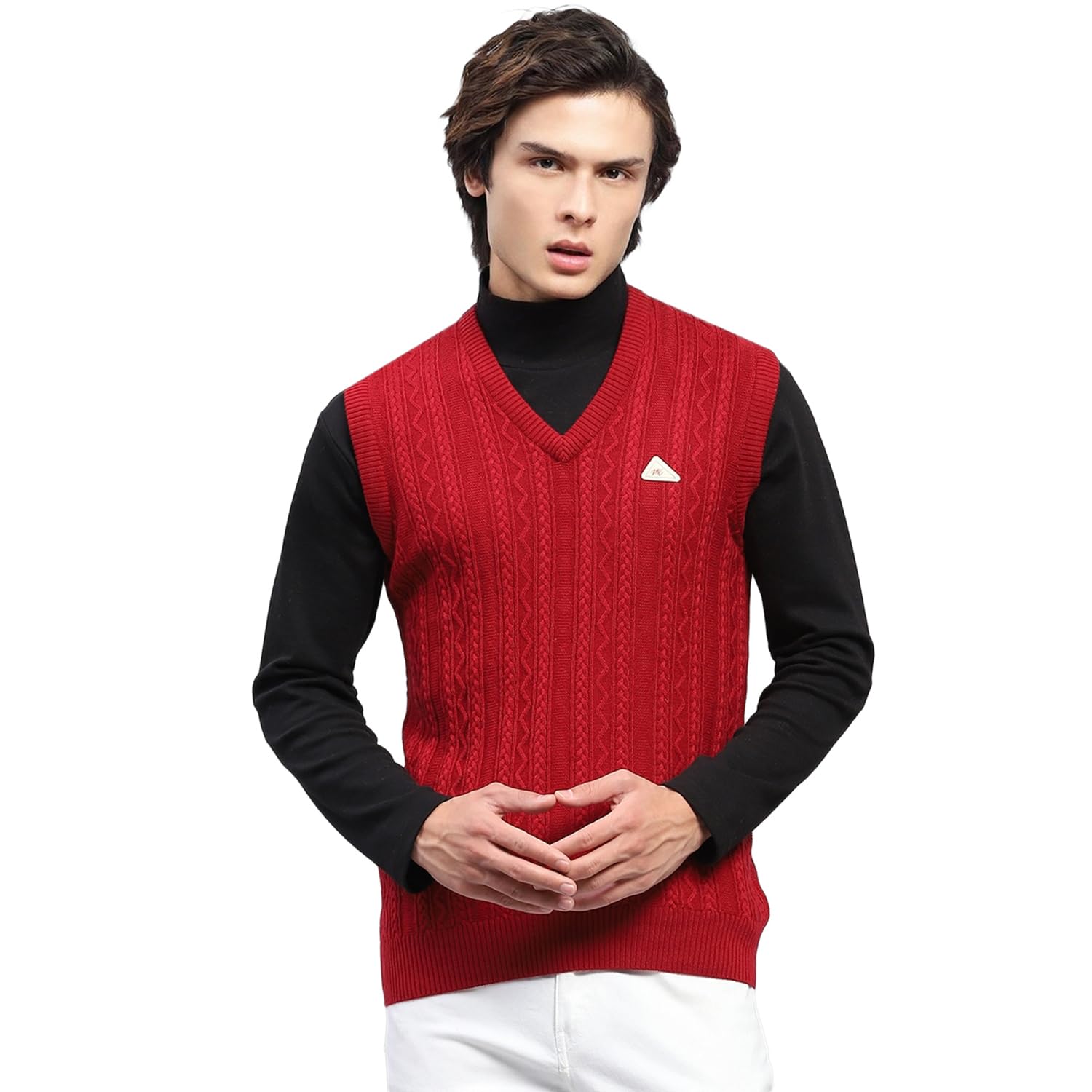 monte carlo Mens Self Design V Neck Sleeveless Sweater (1243145SL)-picture-24