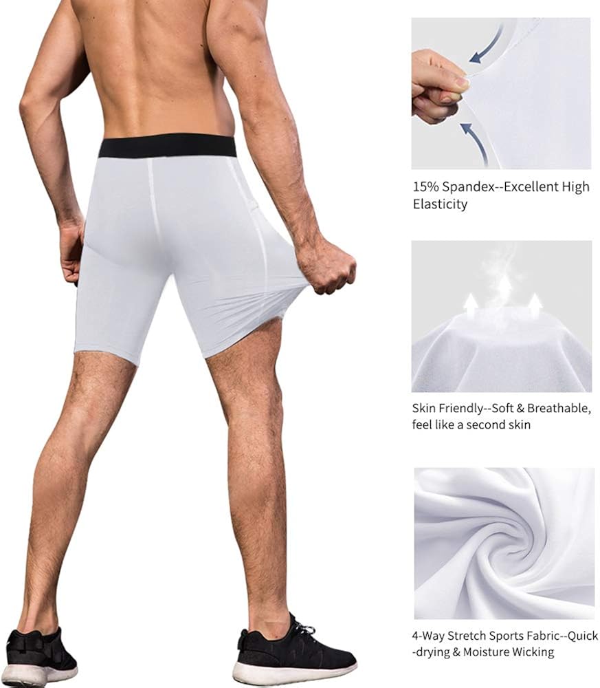 WRAGCFM Men's Athletic Compression Shorts with Pockets Spandex Running Workout Active Underwear: Clothing