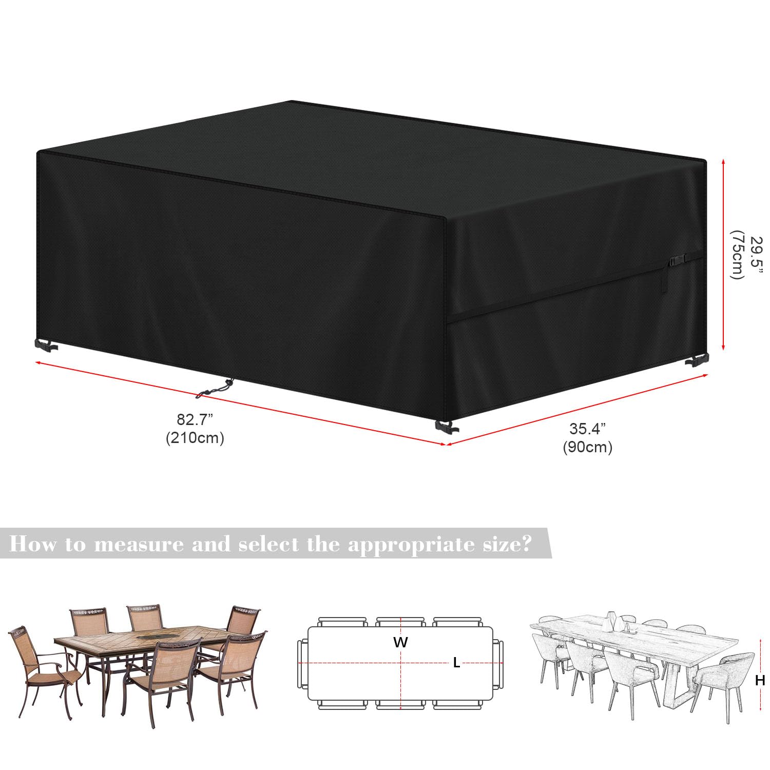 SIMPHAUS Patio Furniture Covers Waterproof,Outdoor Table Covers with Drawstring,Anti UV 420D Heavy Duty Oxford Fabric Patio Rattan Sofa Table Chair Set Cover for Garden Furniture Rectangle 210x90x75cm - Image 2