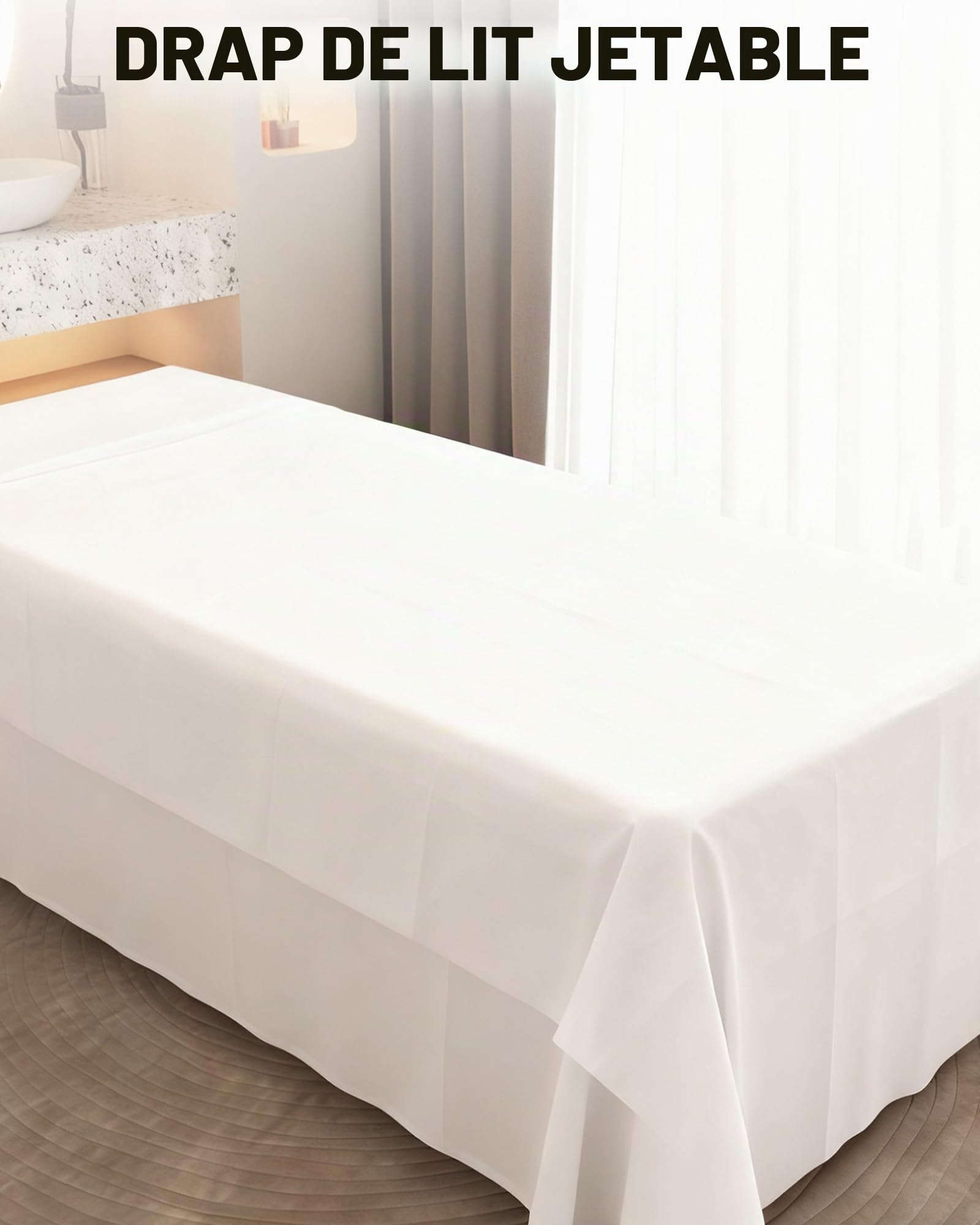 Lot de 100 Drap Jetable Blanc: 80 x 180cm Draps Jetables Tissu Non-tissé Drap Table de Massage Jetable pour Massage SPA Tatouage Lit Hôpital Voyager