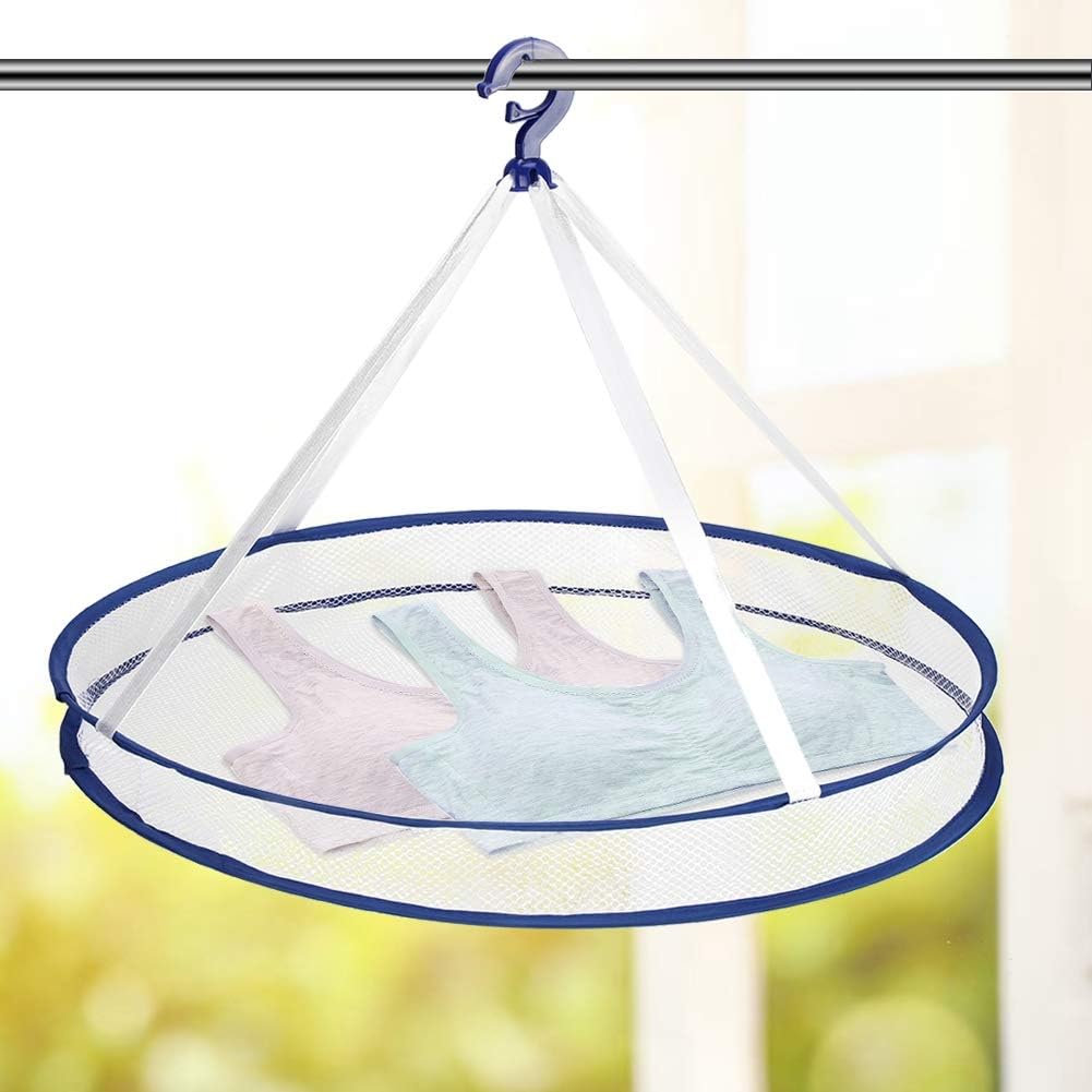 Yosoo Folding Drying Rack Hanging Clothes Laundry Sweater Basket Dryer Net Single Layer Washing Basket with Anti-Wind Hook