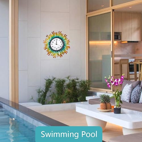 Miniatura 6 de Reloj de pared para exteriores de 13 pulgadas, con termómetro y humedad, silencioso, sin tictac, impermeable, para patio, sala de estar, cocina