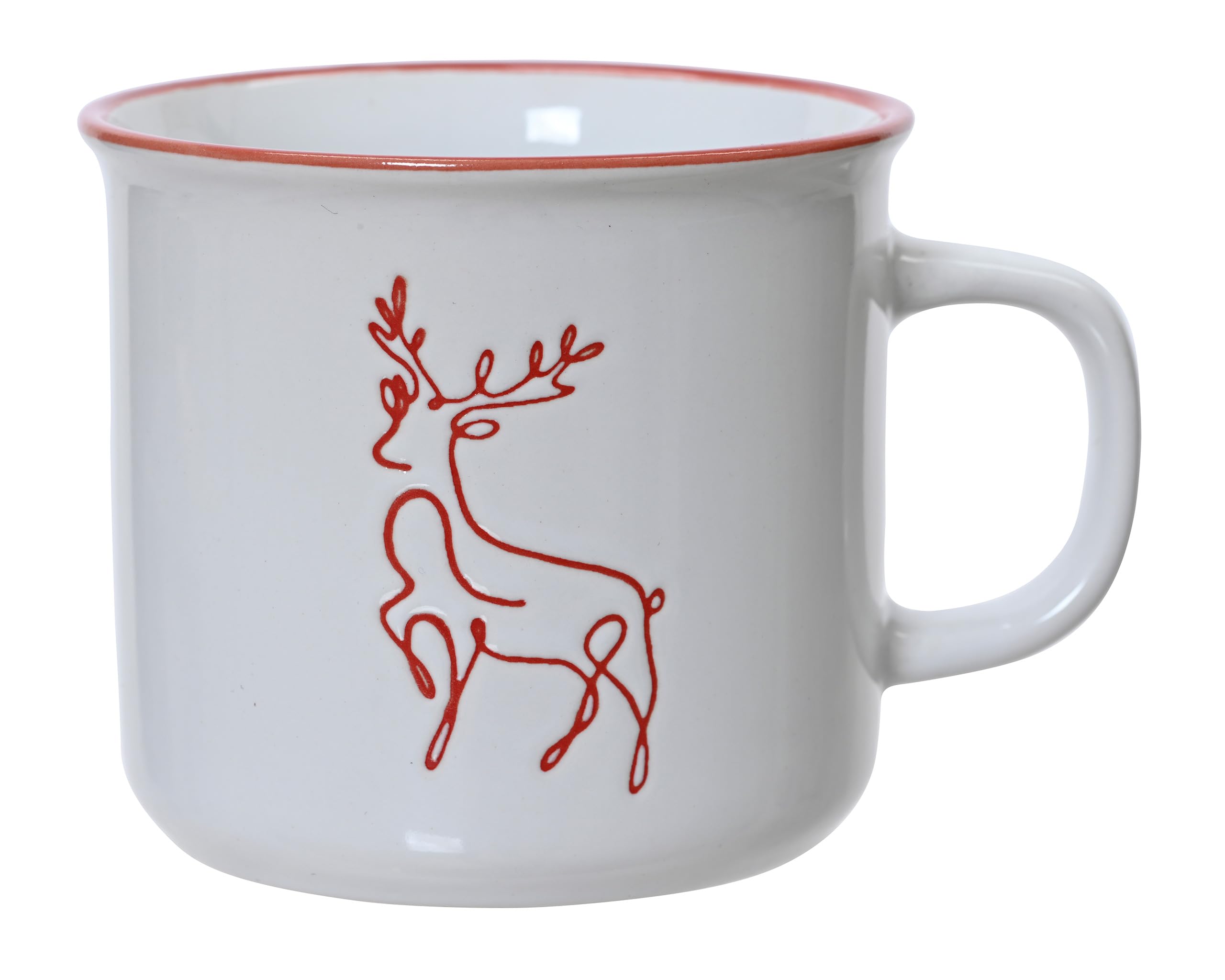 Steingut Teetasse Hirsch Motiv - Weiße Vintage Tassen & Keramik Becher als Weihnachtsgeschenk - 8cm 285ml Henkel Tasse