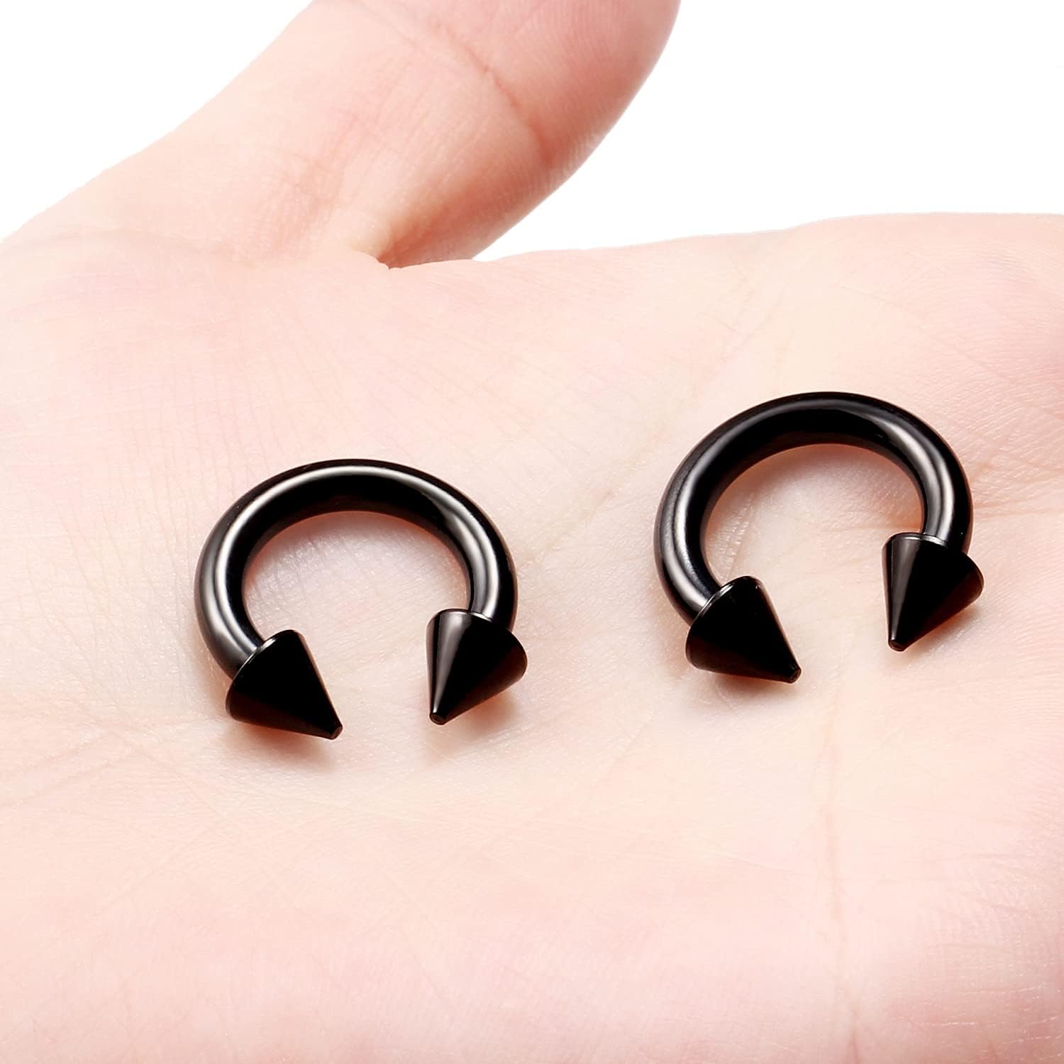 Ftovosyo PA Ring Internally Threaded Spike Circular Barbells Horseshoe Black Large Septum Ring Ear Gauges Earrings 2G 4G 6G 8G 12mm/16mm Surgical Steel Pierced Body Jewelry for Women Men - Image 3