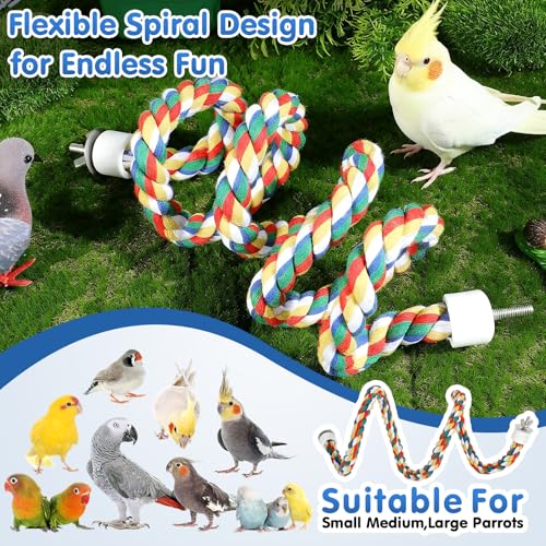 Image of iplusmile Bird Rope Perch Swing & Climbing Toy - 40-Inch Extra Long Soft Spiral Colorful Cotton Rope for Parrots Cockatiels Parakeets Budgie Cage Accessories