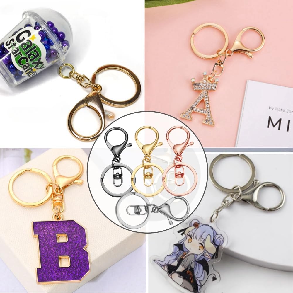 40Pcs Lobster Claw Clasp Keychain,Metal Lobster Clasp Swivel Trigger Clips with Flat Split Ring Swivel Trigger Clips for Jewelry DIY Craft Making (4 Colors)