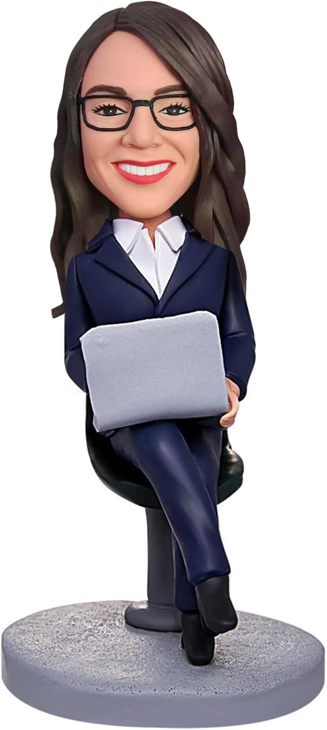 Custom Bobble-Heads Figurine Customized Doll, Female Boss Working with Laptopt Custom Bobble Head are Handmade and Given as Gifts to Mother Girlfriend Family, srdz0001
