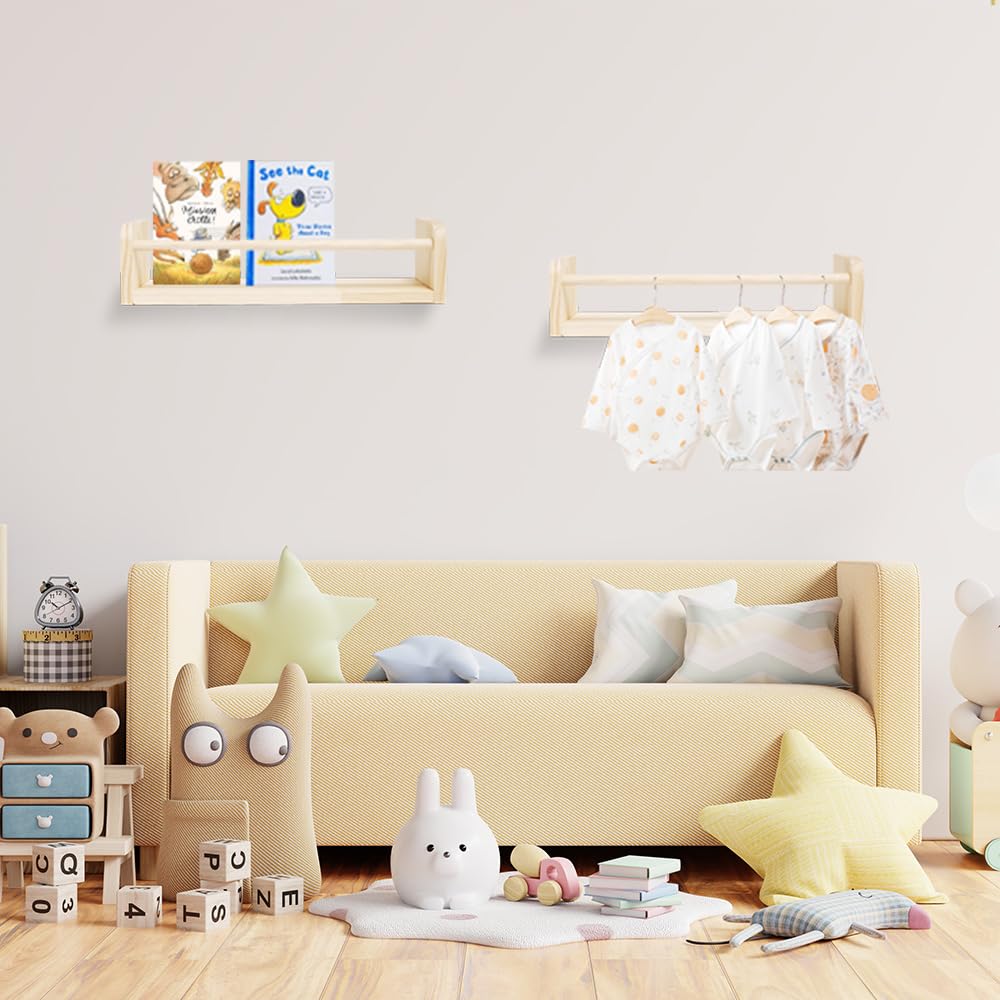 3 Pièces 40cm Étagères Murales en Bois pour Chambre à Coucher