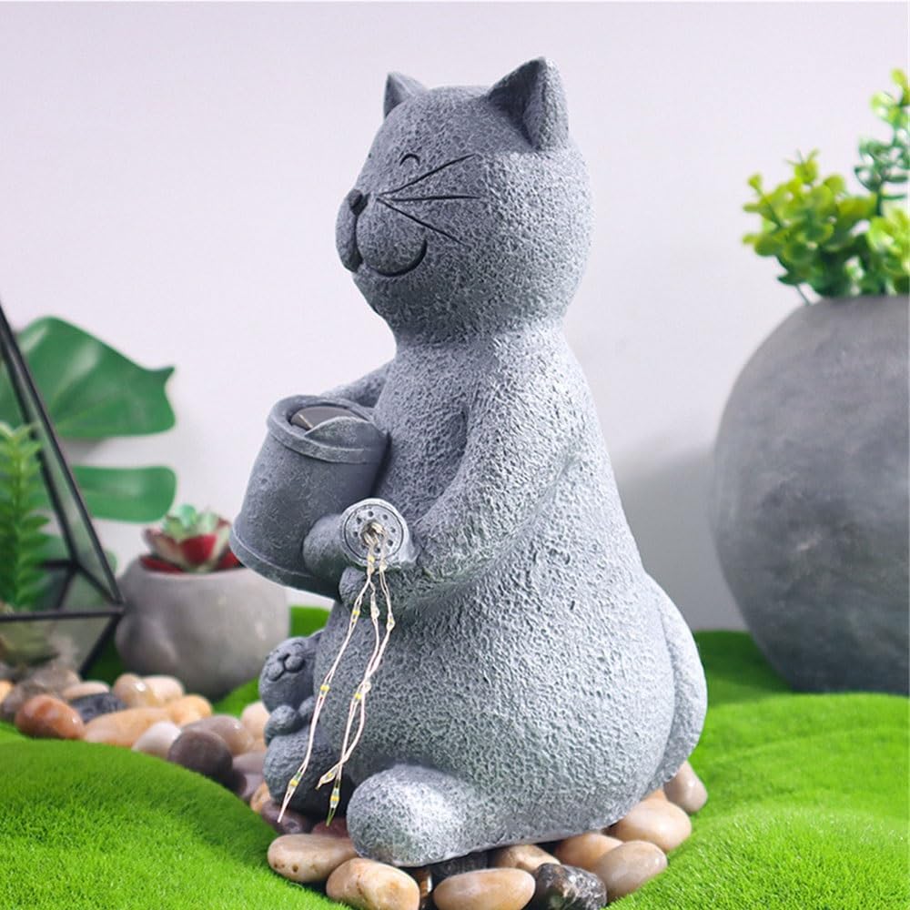 Posąg Ogrodowy Cat Figurine with LED Lights, Solar Garden Statues, Outside Decor for Yard Patio Lawn Ornament, Gardening Gifts for Women, Mom Figurki Ozdoby do trawników ogrodowych