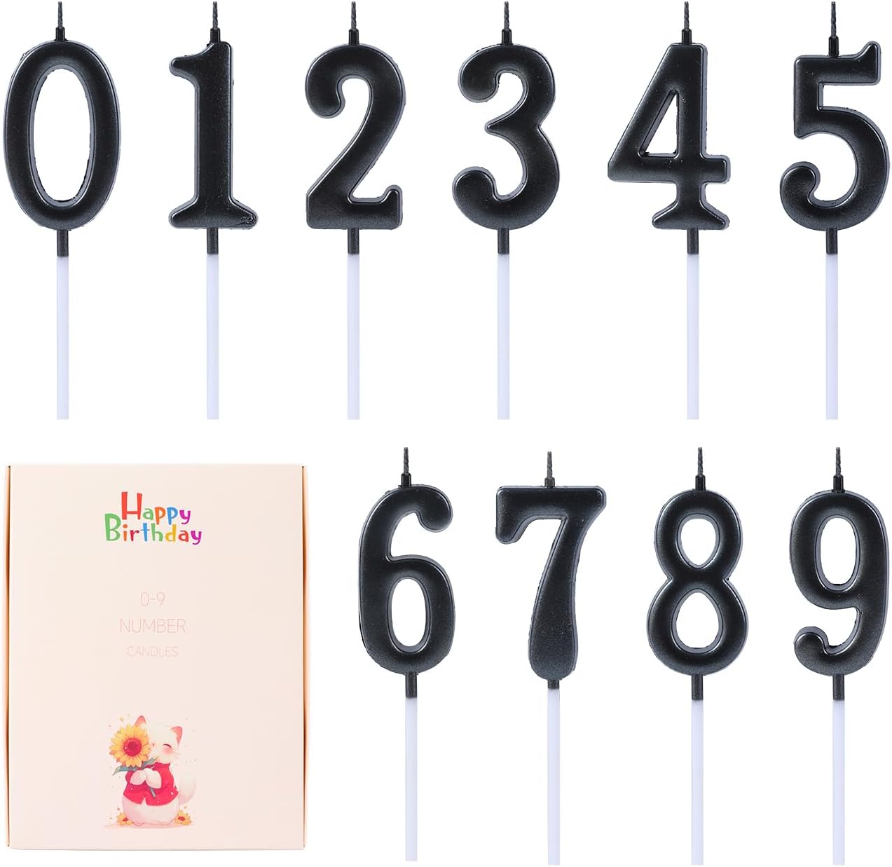 10-Pieces Black Number Candles 0-9 Birthday Candles for Cake, Number Birthday Candles Bulk 0 1 2 3 4 5 6 7 8 9 for Happy Birthday Wedding Anniversary Party Supplies Cake Decoration (10-Count)
