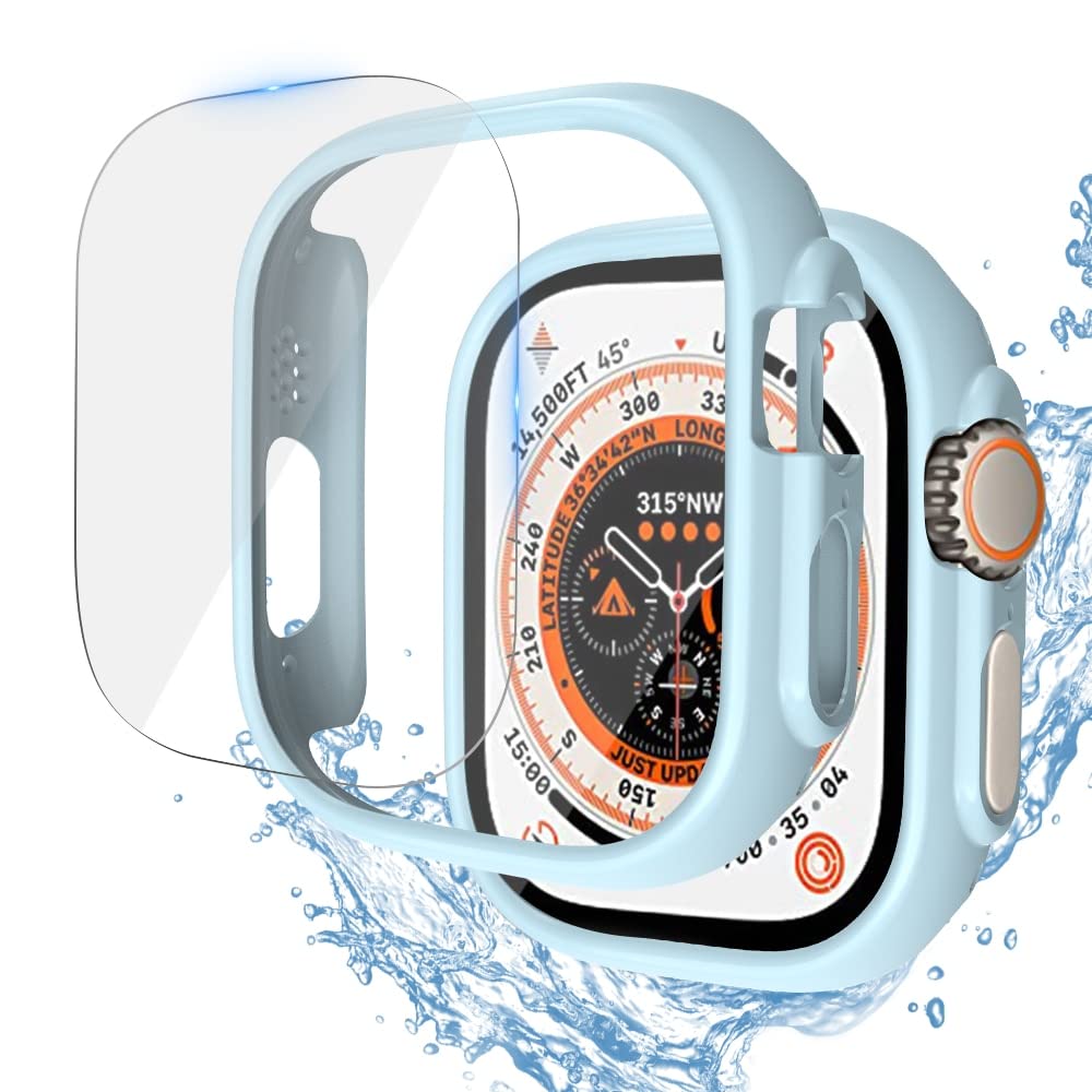 Coque Apple Watch Ultra 49mm bleu glacial avec verre trempé rigide PC
