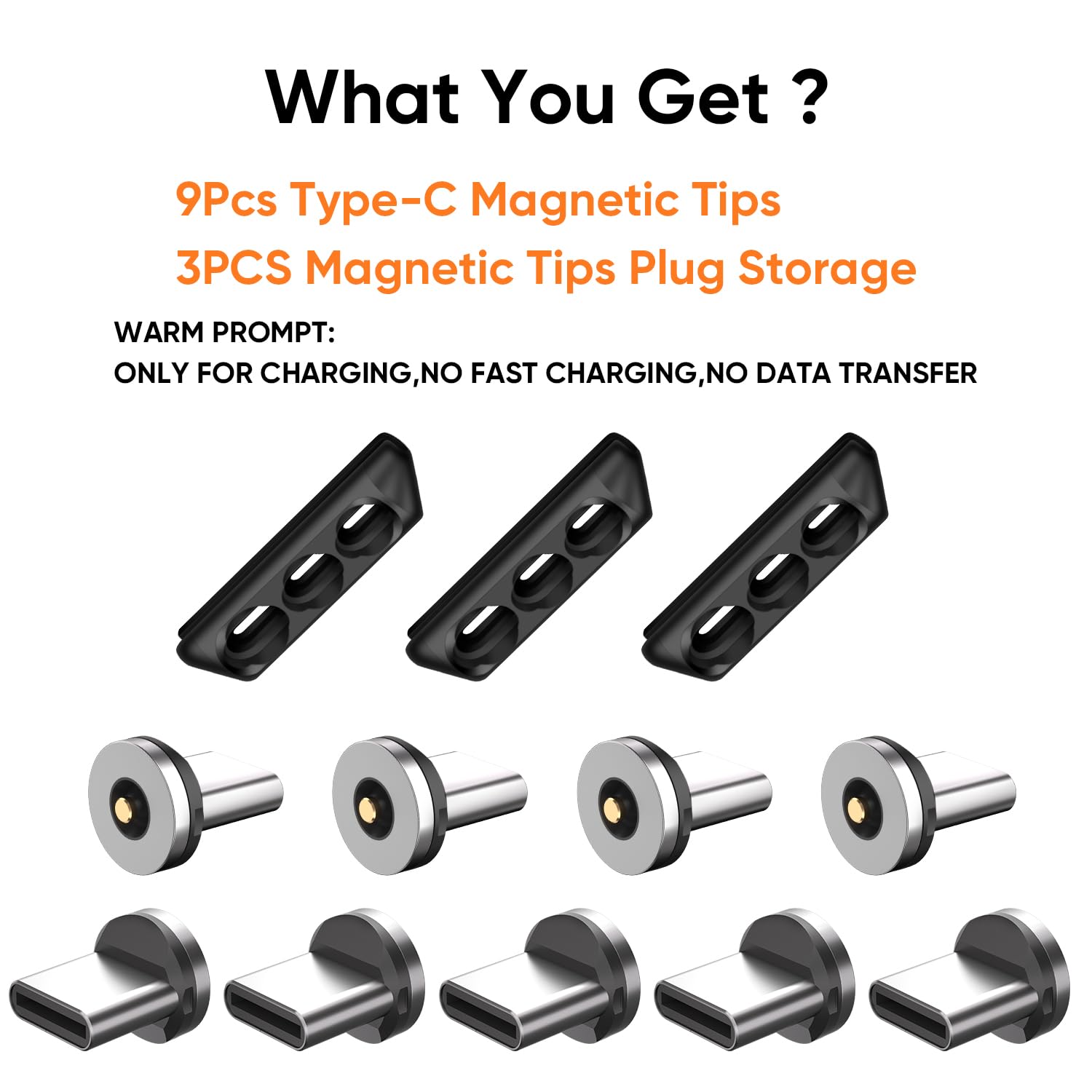 Punte magnetiche di tipo C con 1 pin, 9 punte magnetiche di tipo C con 3 organizer per punte magnetiche, 1 connettore magnetico di tipo C, testa senza cavi di ricarica