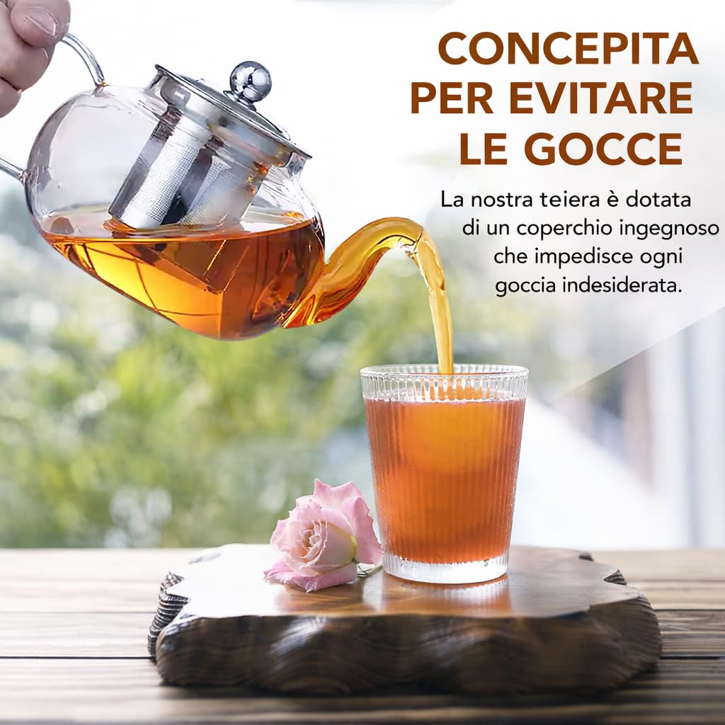 Teiera in vetro borosilicato - Bollitore per tè - Teiere con infusore rimovibile - 800ml
