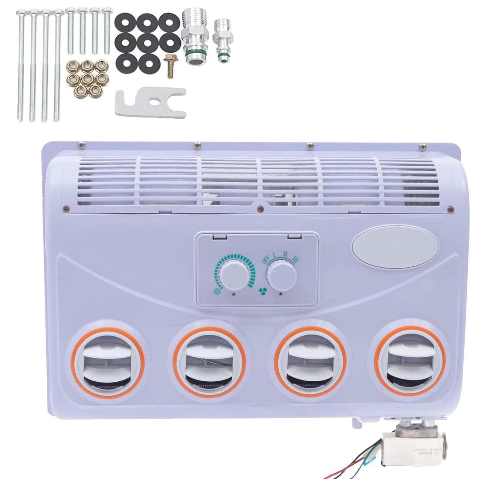 Conjunto evaporador de Aire Acondicionado para RV de 12V/24V, Conjunto evaporador de Aire Acondicionado de 360°, 32 núcleos de Aluminio, para Coche, Caravana, camión, autobús, Autocaravana 12V
