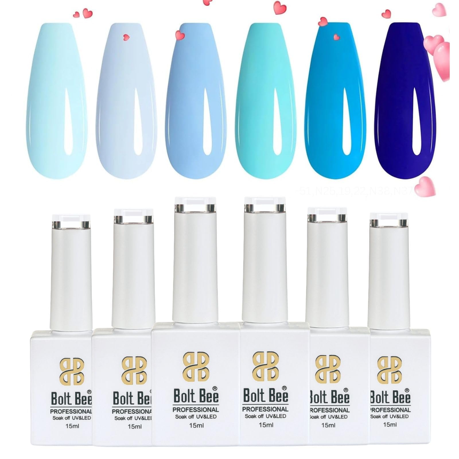 BOLT BEE Professional UV/LED Gel Nail Polish Set for Women | Nude Shades Collection | Long-Lasting Soak-Off Gel Nail Colour | High-Gloss Finish | 20ml Each | Salon-Quality Gel Polish Compatible with All UV/LED Lamps (Blue Shades)-image-45