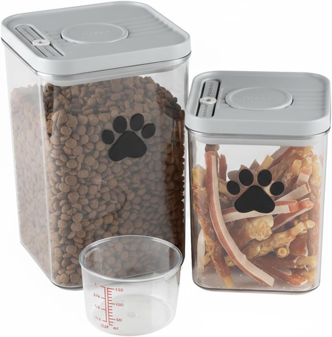 Pet Food Storage Containers, 2Pack Airtight Plastic Dog Cat Food Storage Container with Bamboo Lid,Dog Treat Container Jars Set,Treats Canister for Kitchen or Countertop,BPA Free, Clear