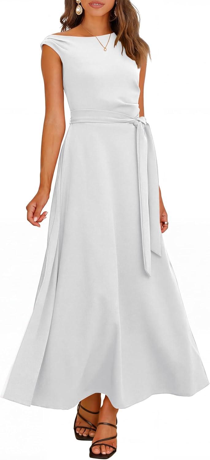 ANRABESS Women One Off Shoulder Wedding Guest Formal Dress Sleeveless Flowy Spring Summer Cocktail Evening Maxi Dresses 2026