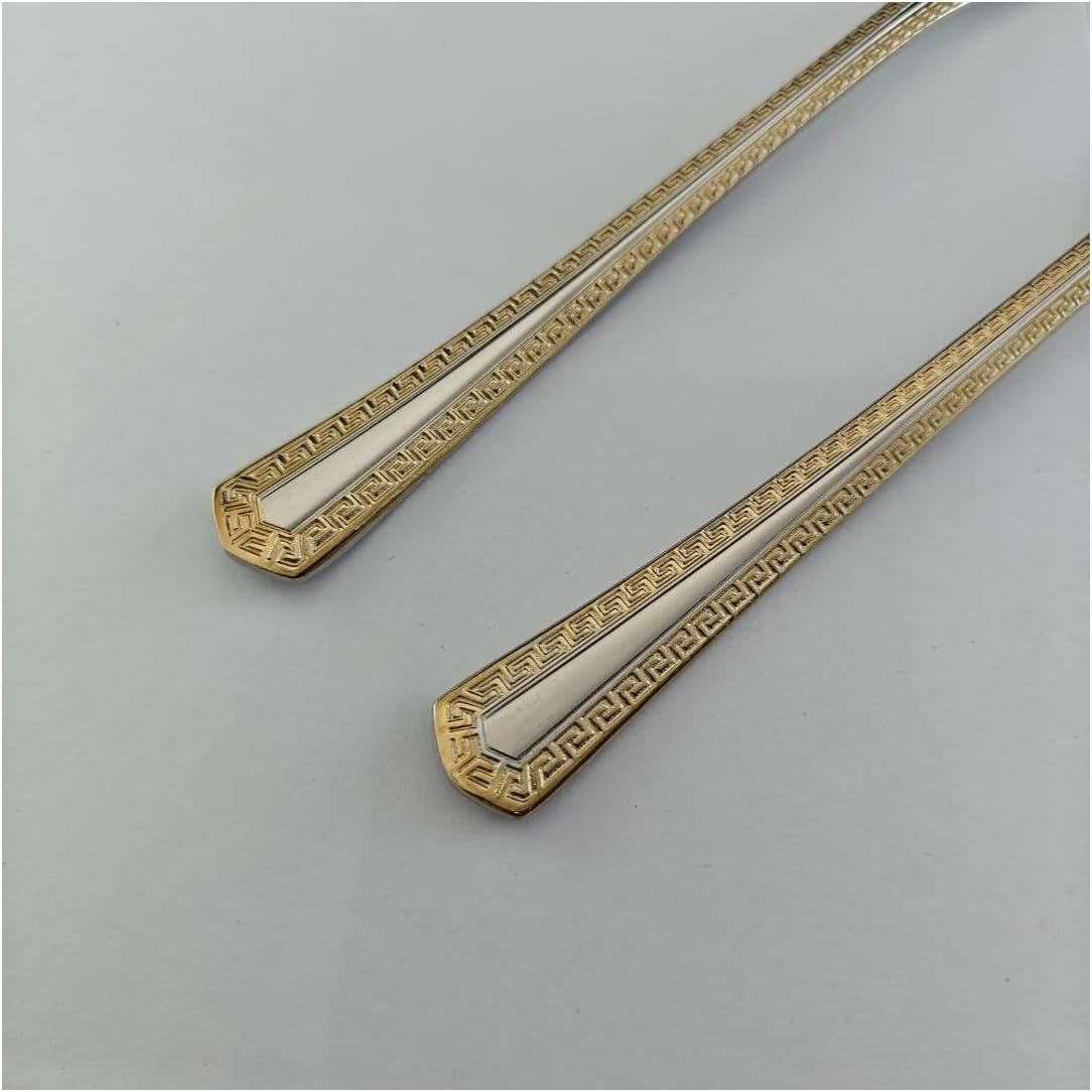 20-Piece Gold Plated Flatware Set for 4, 18/10 Stainless Steel Cutlery Set, Luxury Mirror Polish Silverware with Greek Key Design, Dishwasher Safe