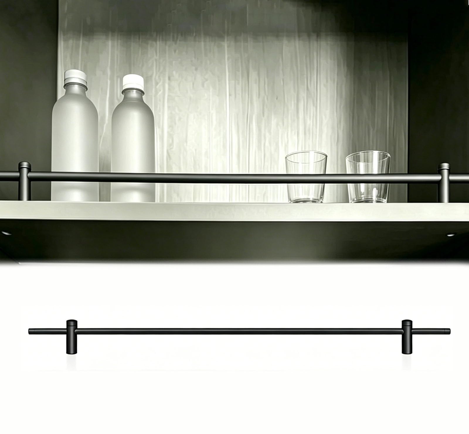 HDYZJQ Wine Cabinet Open Shelf Rail Fence Set, Decorative Small Shelf Railing for Bathroom Rack & Glass Display Cabinet, Long Floating Shelf Railing Rod(10pcs Black,52"/132cm)