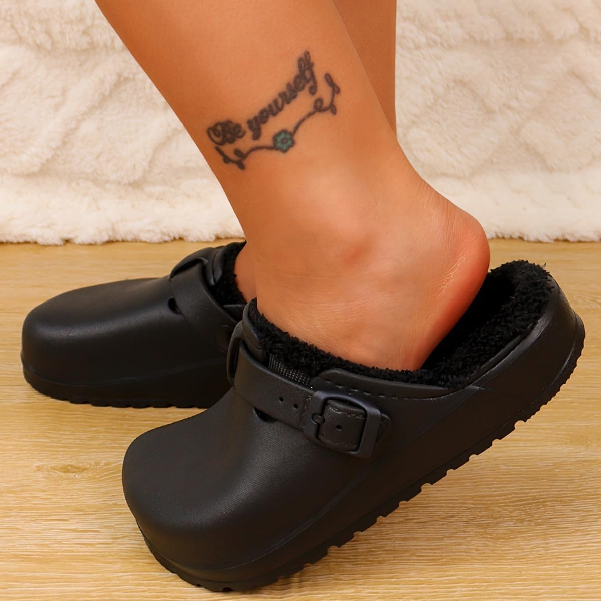 SMMZRF Clogs Damen Winter - Flauschige Hausschuhe Mit Memory Foam & Rutschfester Sohle