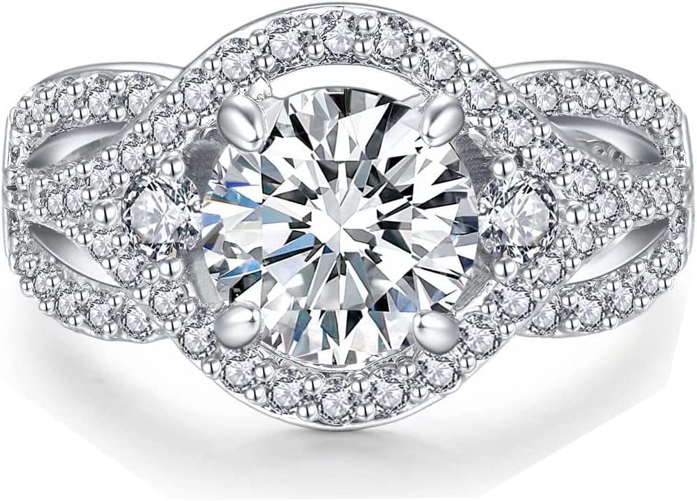 1.37ct 925 Sterling Silver Moissanite Engagement Rings for Women Band Round Cut Twisting Moissanite Rings Promise Wedding Anniversary Rings for Women Diamond Rings (Available in size 6, 7, 8, 9)
