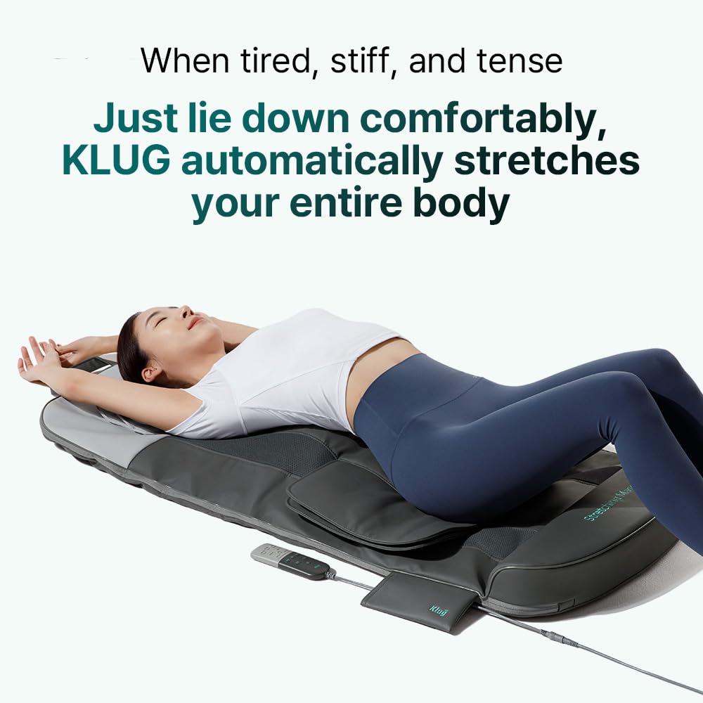 Klug Stretching Massager Ultra, Effortless auto-Stretching Mat, Ease Back & Neck Pain with 3 Intensity Levels 7 Exceptional Programs, 2 Levels of Heat Function, Foldable & Portable Design