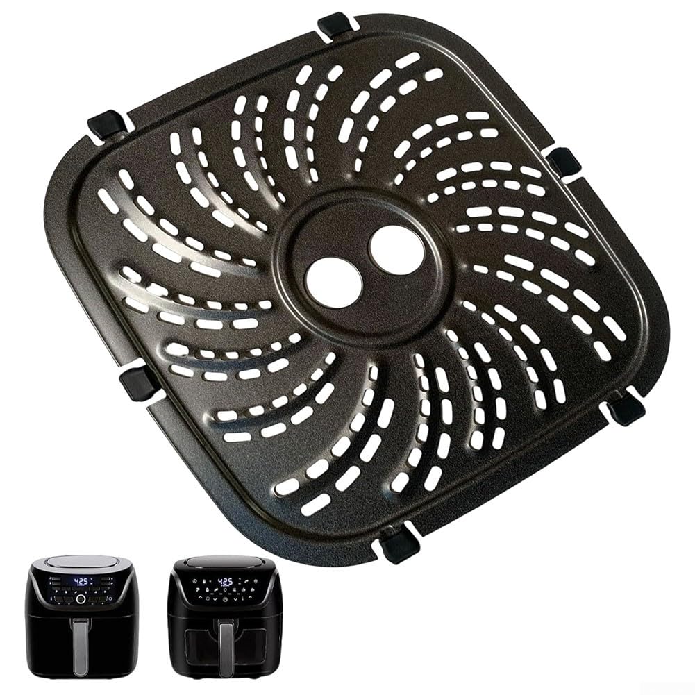 Air Fryer Grill Pan for PowerXL Air Fryers, Square Air Fryer Accessories for 8QT Tray Grill Plate for Vortex Pro Air Fryer Trays Crisper Plate Replacement Parts with Rubber Bumpers, Dishwasher Safe