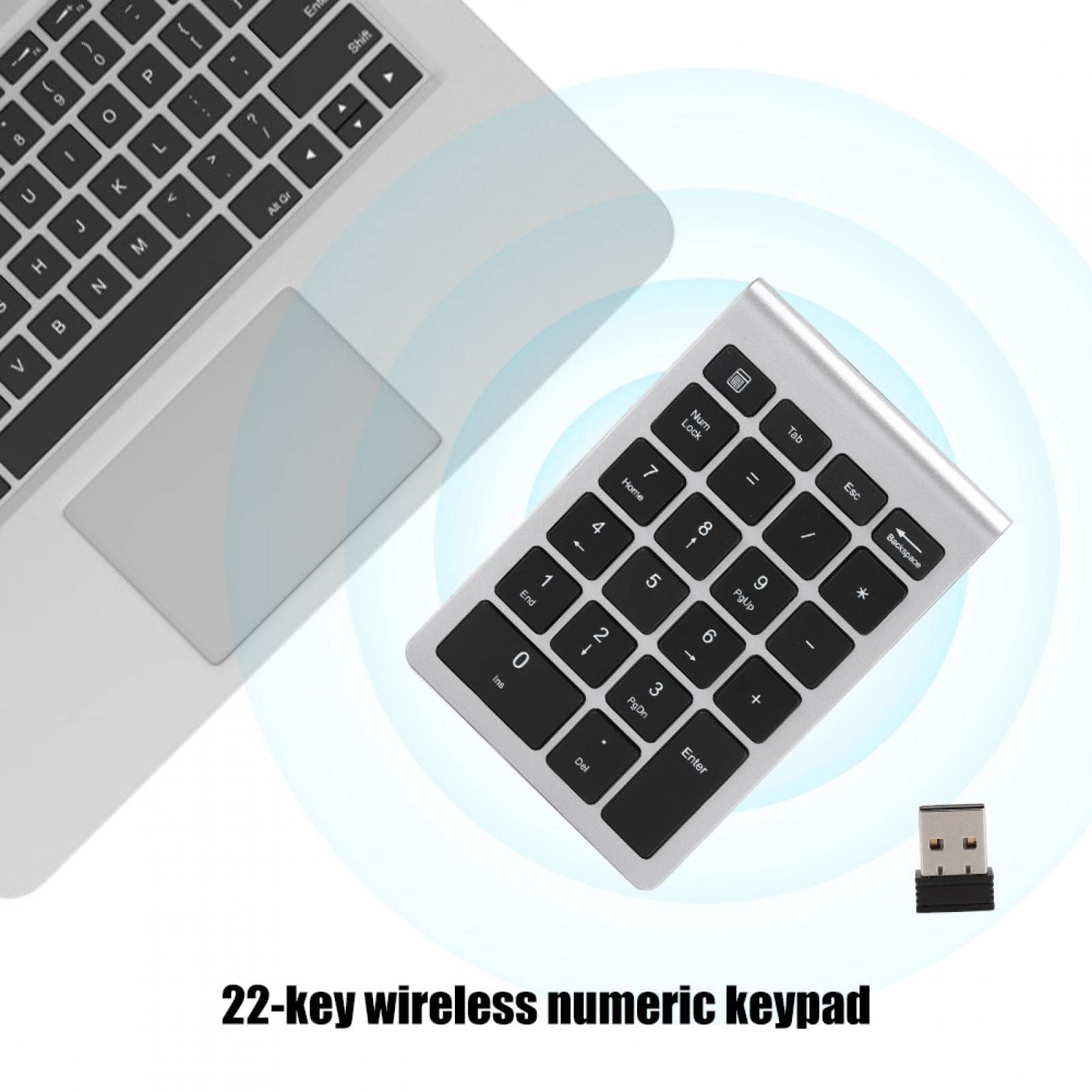 Agatige Pavé Numérique sans Fil Portable, 2,4G avec Récepteur USB Mini Clavier Numérique à 22 Touches pour Ordinateur de Bureau Ordinateur Entrée de Données de Raccourci PC (Noir)