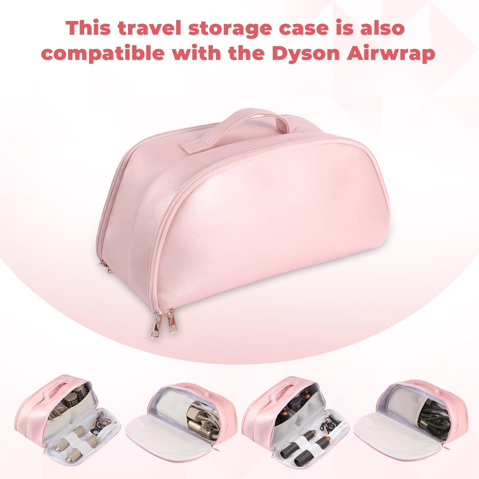 Leder-Reisetasche kompatibel mit Shark Flexstyle mit hitzebeständigem Pad, Tragetasche kompatibel mit Shark Glam/Fuison, tragbare Aufbewahrungstasche kompatibel mit Dyson Airwrap Pink