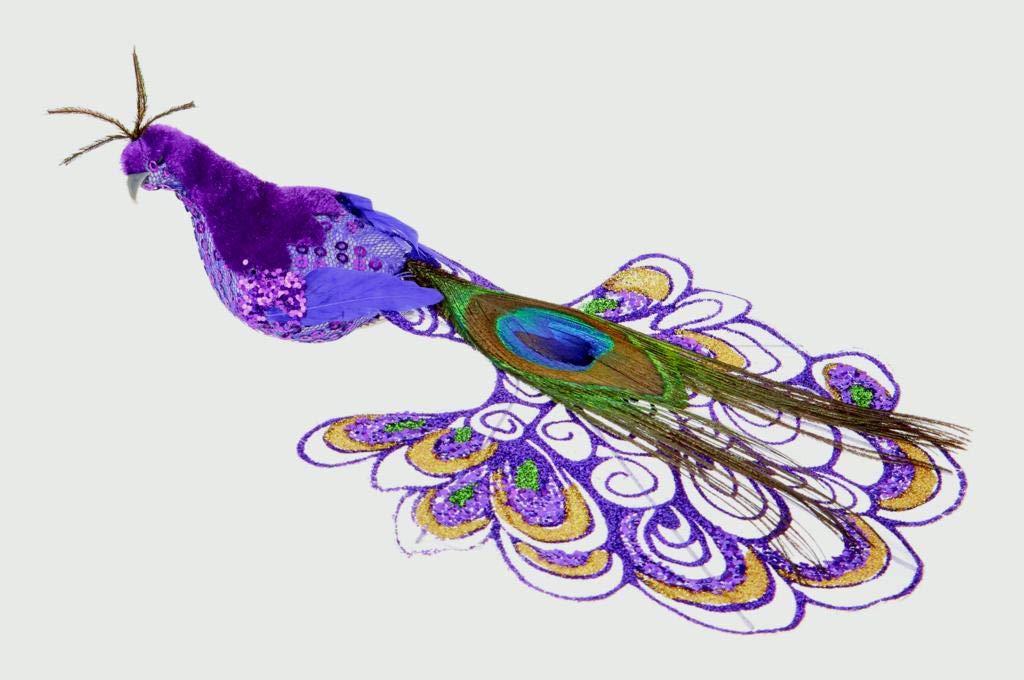 Premier Decorations Purple Feathered Clip on Peacock Bird 21 Centimeter