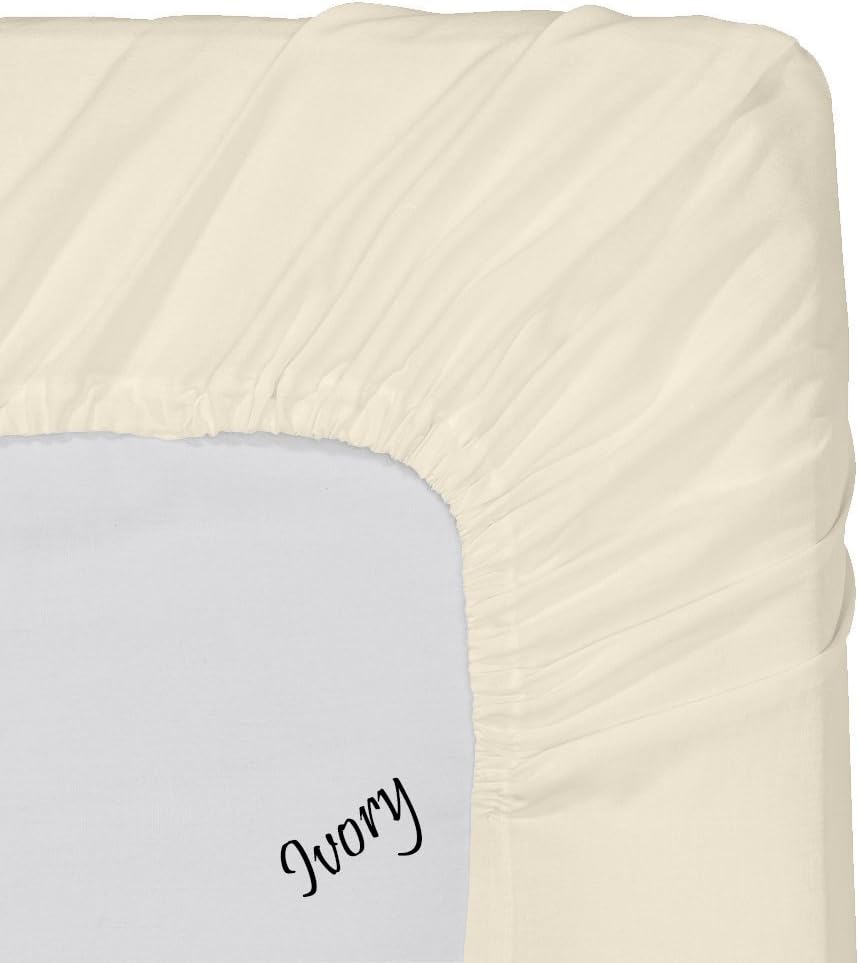 SRP Linen400 Thread Count 100% Egyptian Cotton 10" Deep Pocket 1 PC Fitted Sheet Solid Pattern (Twin XL, Ivory)