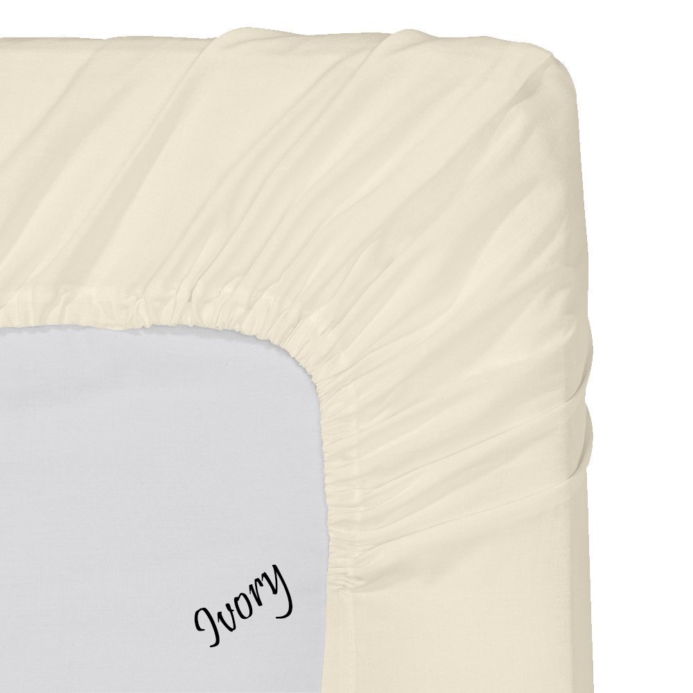 SRP Linen400 Thread Count 100% Egyptian Cotton 10" Deep Pocket 1 PC Fitted Sheet Solid Pattern (Twin XL, Ivory)